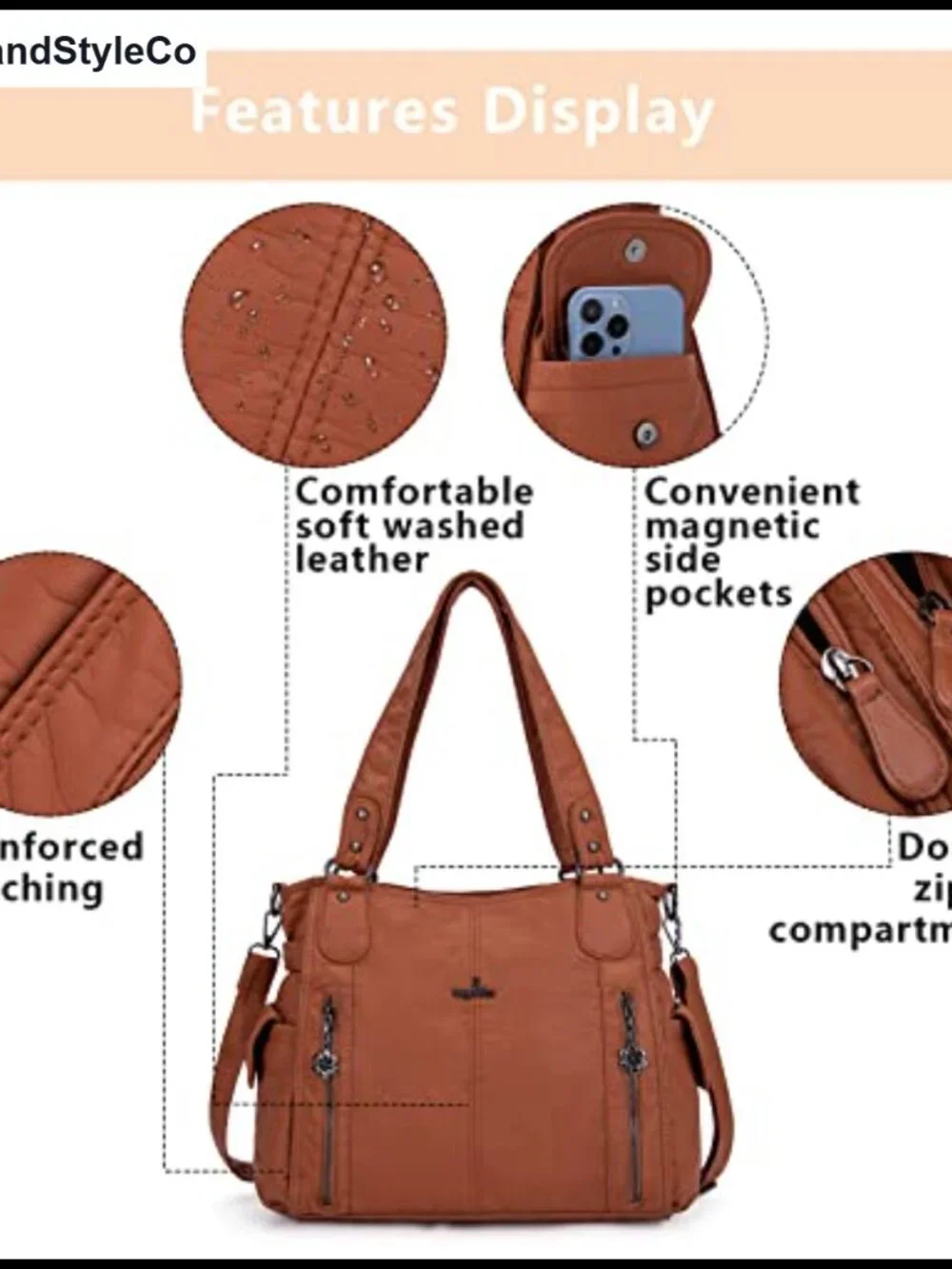 Washed Vegan Leather Hobo Shoulder Bag Convertible Crossbody Tote Purse